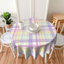Blue Sage Green Floral Round Tablecloth - 60 Inch Dia Or 70 Inch Dia Chinoiserie Flower Table Cloth Vintage Boho Floral Polyester Fabric Farmhouse Round Table Cover For Kitchen Party Dining Picnic Outdoor Decor - Easter Plaid - 查看 4