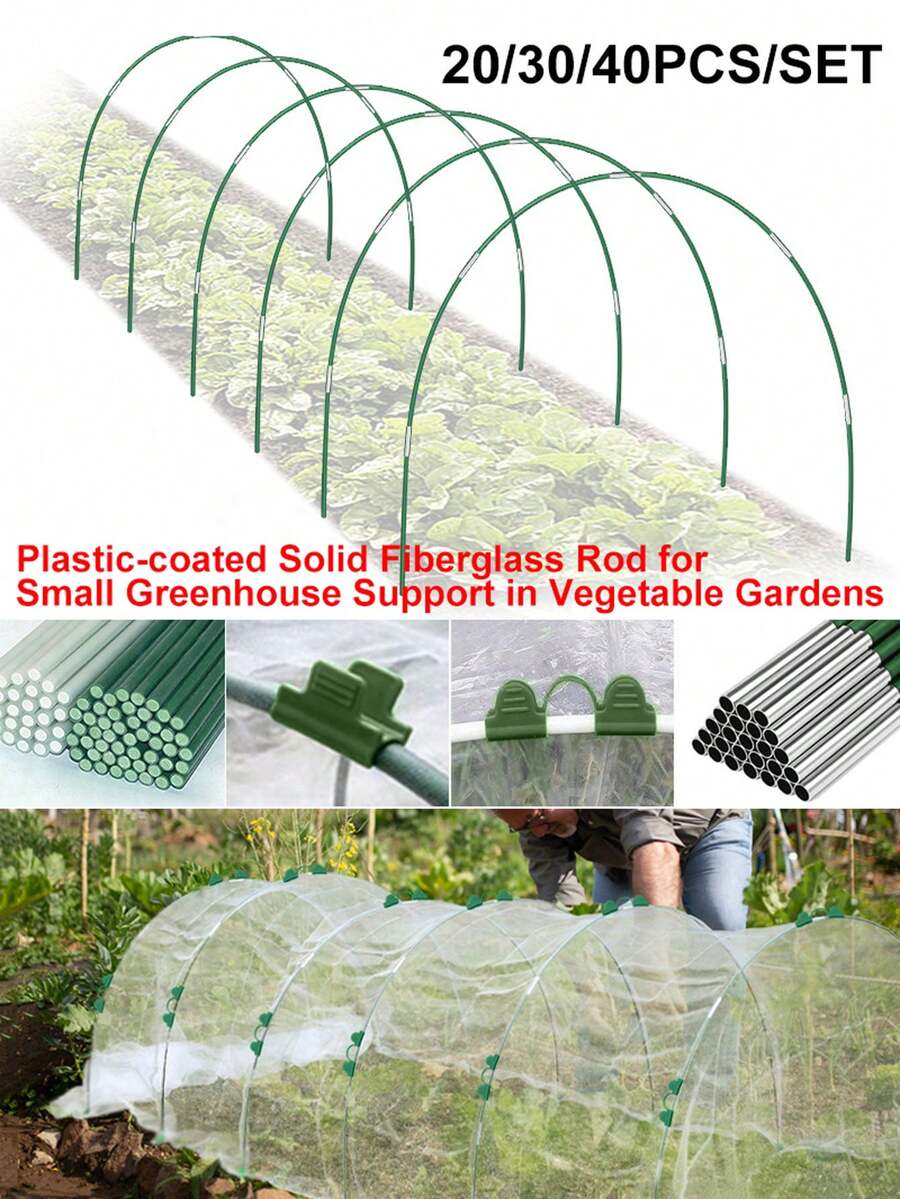 Bộ khung lưới bảo vệ cây trồng trong vườn bằng sợi thủy tinh màu xanh lá cây 20/30/40/24/36 chiếc - Khung lưới chống chim/sâu bệnh/động vật - Đường kính 4mm/6mm, dài 40cm, kèm đinh cố định xuống đất - Lưới che nắng nhà kính bền chắc, chịu được thời tiết, thích hợp cho hoa và rau, khung đỡ hoa và rau, bộ khung lưới bảo vệ chim và động vật trong nhà kính, bộ khung lưới chống côn trùng bằng thanh sợi thủy tinh. - thanh sợi thủy tinh - Xem 1