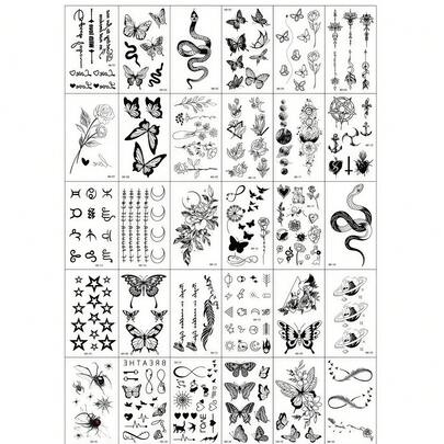 30/5pcs Creative Temporary Tattoo Stickers, Including Butterfly, Floral, Fox, Dolphin, Jellyfish, Wings, Feather Designs, Suitable For Both Men And Women, Waterproof, Can Be Applied On Arms, Face, Fingers, Neck And Any Desired Area