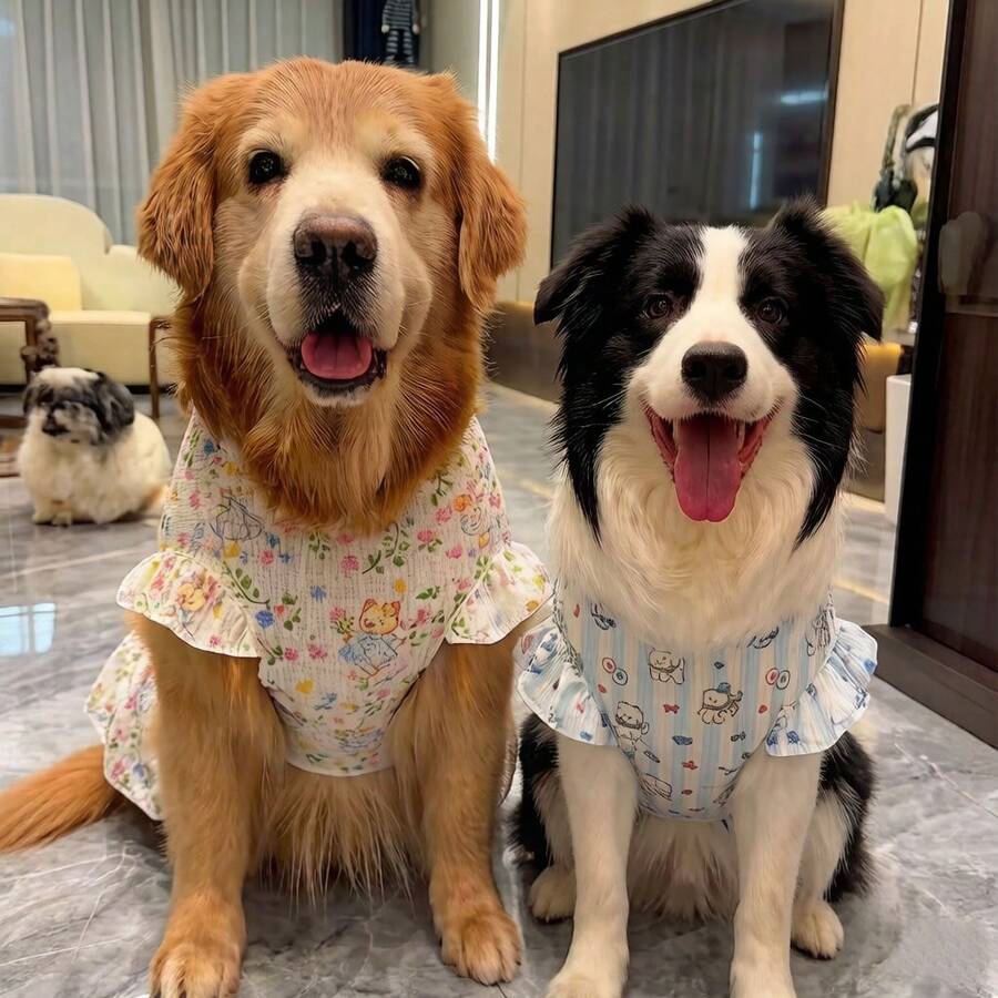 一件轻盈的春夏公主风宠物连衣裙,适合中大型犬,例如边境牧羊犬、金毛寻回犬、拉布拉多犬、萨摩耶犬、柯基犬等。 - 白色 - 查看 1