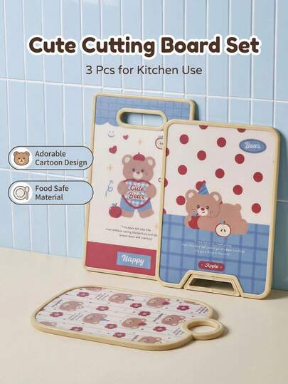1 Thớt hình gấu hoạt hình dễ thương - Thớt đứng màu kem đẹp mắt, thích hợp cho nhà bếp, chống trượt và dễ vệ sinh, chất liệu phù hợp cho ký túc xá và gia đình, bộ dụng cụ nhà bếp phong cách INS Hàn Quốc (hình tròn và hình chữ nhật)