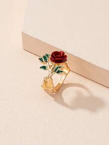 1pc Women's Alloy Small Flower Textured Rose Gold Plated Ring - Multicolor - View 1