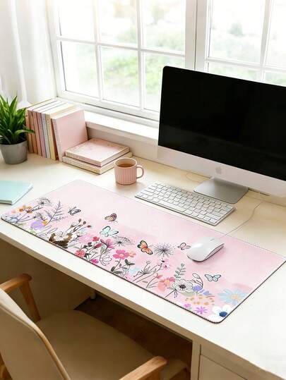 Mouse Pad com Padrão Aquarela de Borboleta e Floral, Base de Borracha Antiderrapante com Bordas Costuradas, Tapete de Mesa Multiuso para Casa, Escritório e Volta às Aulas