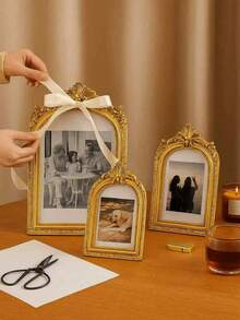 1pc Vintage Arched Floral Decor Photo Frame (Random Photo Paper), Featuring Retro European Style, Suitable For Cozy Home Desktop Decor, Photo Display, Home Decoration And Photography Props. - Multicolor 2 - View 9