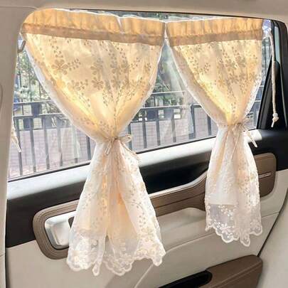 Tấm che nắng xe hơi hai lớp bằng ren, kiểu dáng dễ thương và tươi mới, thích hợp cho mọi mùa.