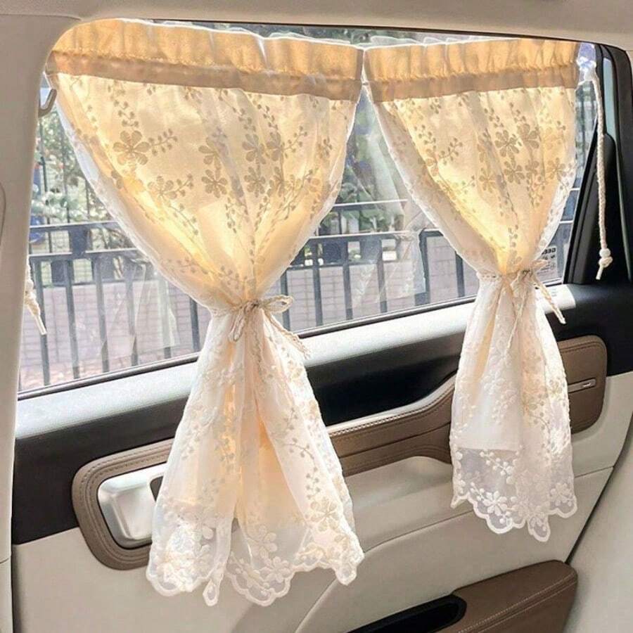 Tấm che nắng xe hơi hai lớp bằng ren, kiểu dáng dễ thương và tươi mới, thích hợp cho mọi mùa. - A - Xem 1