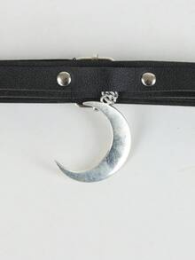 1 chiếc dây đeo đùi bằng da giả với mặt dây chuyền hình trăng lưỡi liềm phong cách Gothic Y2K. - màu đen - Xem 9