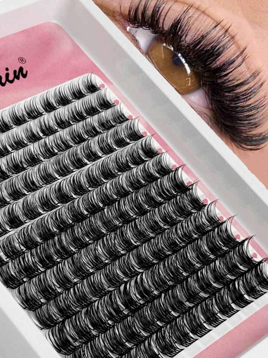 Hinarin 144pcs D Curl Lash Clusters Crossover Thick & Dense DIY Wispy Segmented Eyelashes Lash Clusters Eye Lash Clusters Individual Eyelashes Fake Lashes
