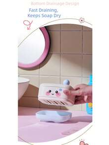 Cartoon Pink Soap Dish With Drainage, Keep Soap Dry - 1PC Pink - View 6
