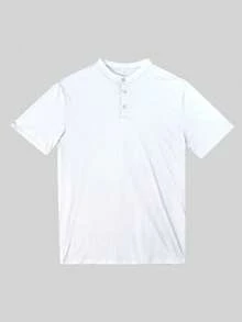 GRDR 男士经典纯色亨利领短袖衬衫，休闲必备单品，夏季衣橱必备 - 白色 - 查看 3