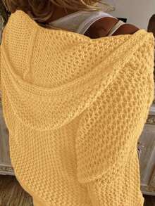 Sweater Rajut Berkerudung Berongga Ukuran Besar, Atasan Kasual Longgar Lengan Panjang, Cocok untuk Liburan Pantai Musim Semi, Musim Panas, Musim Gugur dan Pesta. - Kuning - View 2