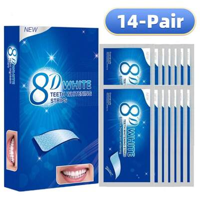 8D-14 tiras blanqueadoras de dientes, limpieza profunda, aliento fresco, sabor a menta, cuidado oral diario