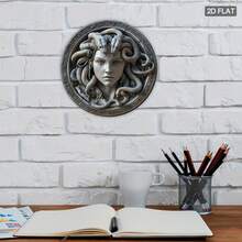 1pc 2D Flat Medusa Head Theme Round Metal Wall Decor, 7.8x7.8 Inch Iron Snake Pattern Exquisite Design - Suitable For Home, Bar And Seasonal Decoration, Pre-Drilled Holes As Shown In Size Chart - Multicolor - View 5
