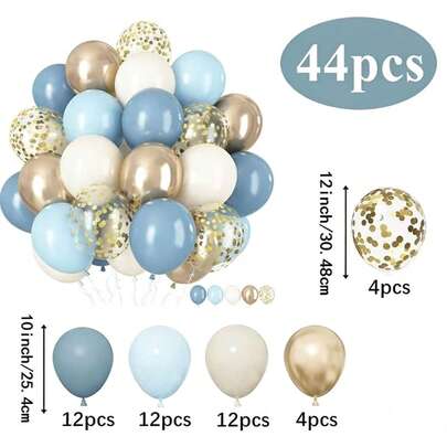 [Bóng bay trang nhã] Bộ 44 bóng bay, màu xanh dương, be và vàng trang nhã, thích hợp cho tiệc mừng em bé sắp chào đời, đám cưới, sinh nhật và trang trí tiệc tự làm.