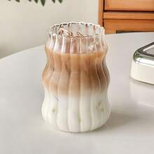 1-2-4pcs Set Large Capacity Glass Coffee Cups, Creative Wavy Glass Cups, Reusable Cloud-Shaped Coffee Cups Suitable For Milk, Iced Coffee, Milk Tea, Hot & Cold Drinks, With Glass Straws, Suitable For Winter, Summer And Travel - Transparent - View 4