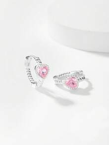 1 Đôi bông tai bạc S925 kiểu dáng tối giản hình trái tim màu hồng đính đá Zirconia, quà tặng lý tưởng cho kỳ nghỉ và hẹn hò dành cho nữ. - Vàng - Xem 6