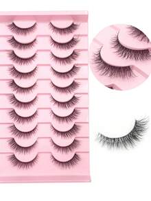 10 par transparenta band 3D faux minkfransar mjuka fluffiga naturliga smala långa och korta blandade täta spetsiga återanvändbara ögonfransar för dagligt bruk - Svart - Visa 2