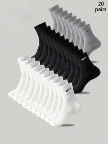 20 pares de calcetines casuales para niños, de longitud media de pantorrilla, color blanco, estilo delgado de primavera/verano, color negro, resistentes al olor, estilo deportivo, transpirables, que absorben la humedad, adecuados para niños de 3 a 16 años, colores aleatorios - Multicolor - Ver 8