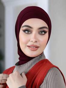 1pc Hijab Cap, Women's Middle Eastern Arabic Dubai Turkish Muslim Solid Color Classic Minimalist Casual Elegant Humble Modal Silk Soft Breathable Comfortable Long Brim 2-In-1 Scarf Turban Hijab Cap, Suitable For Daily Life, Festivals, Gatherings, Worship - Multicolor - View 14