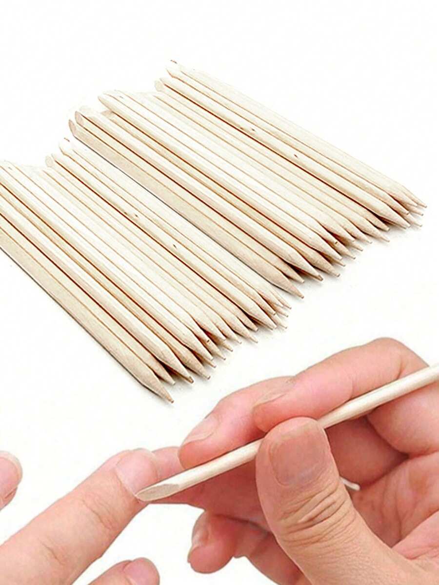 100支装便携式指甲角质层推棒橙木棒清洁指甲工具,适用于美甲沙龙和DIY美甲艺术 - 杏色 - 查看 1