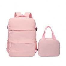 2 Pieces Set Solid Color Nylon 180° Full Open Large Capacity Multi-Pocket Zipper Closure Travel Luggage Backpack Set For Air Travel & Vacation - Multicolor - View 13