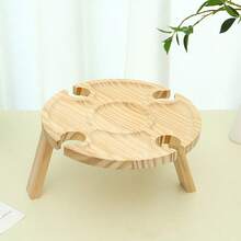 圆形木质水果托盘，露营野餐酒盘，户外零食托盘，优质木质餐盘 - 1pcs圓形折疊托盤 - 查看 12