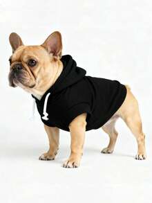 The 3estie 3eastie 1pc Polyester Solid Color Dopamine Series Comfortable Basic Sleeveless Hooded Sweatshirt, Suitable For Cats And Dogs Indoor And Outdoor - Black - View 1