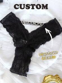 Customized Sexy Metal Letter Thongs, Lace Transparent And Fun T-Pants, Bikini Couple Gifts, Fashionable And Colorful Fun Customization, Personalized And Unique Customization Collection, Christmas Gifts, Women's Personalized Gifts, Customized Crystal Letter Low Waisted Underwear, Customized Name Sexy Lace Thongs, DIY Shiny Letter Name Underwear, Birthday Gifts, Valentine's Day Gifts - Black - View 6