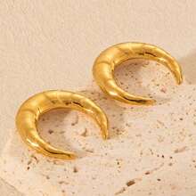 1 Pair Elegant & Fashionable Metal Geometric Smooth Rhinoceros Horn Earrings, Suitable For Women's Daily Wear, Versatile Jewelry Gift - Gold - View 2