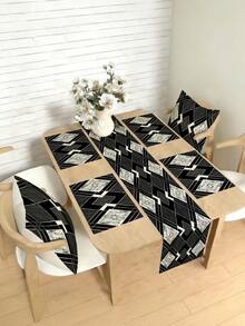1 pieza Camino de mesa con estilo bohemio y patrón geométrico abstracto, disponible en múltiples tamaños, adecuado para comedor del hogar, decoración de cocina, decoración del hogar, fiestas al aire libre y decoración de restaurantes, con apariencia de textura de lino - Multicolor - Ver 1