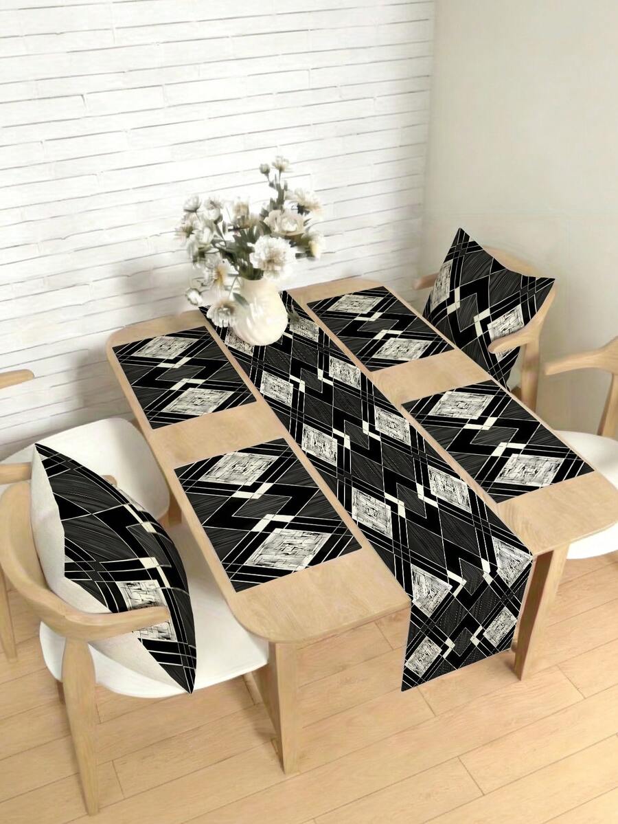 1 pieza Camino de mesa con estilo bohemio y patrón geométrico abstracto, disponible en múltiples tamaños, adecuado para comedor del hogar, decoración de cocina, decoración del hogar, fiestas al aire libre y decoración de restaurantes, con apariencia de textura de lino - Multicolor - Ver 1