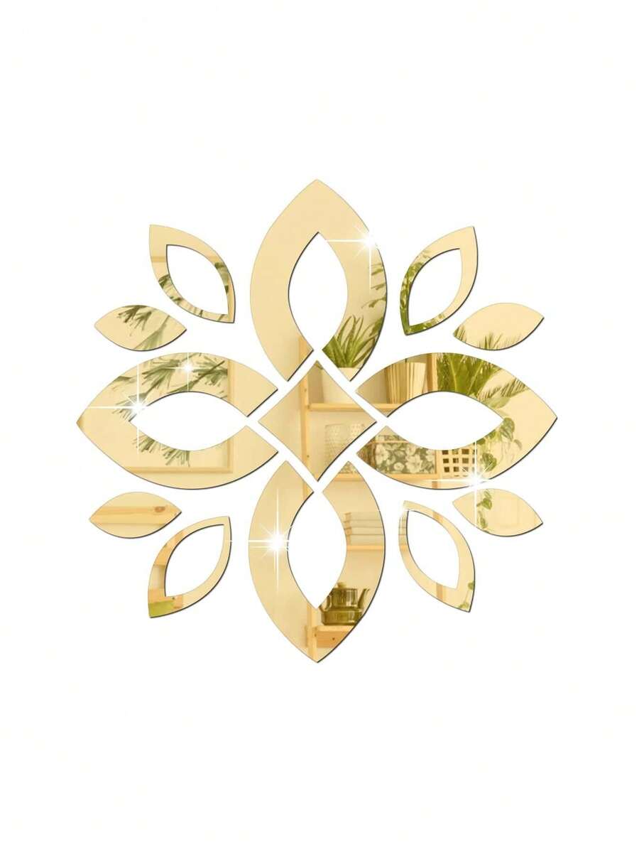 13 piezas de pegatinas de espejo de pared con pétalos de trébol de cuatro hojas dorados - Dorado - Ver 1