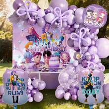 1 Conjunto Decoração de Festa de Aniversário Infantil Garota Cartoon Legal, Conjunto de Arco de Balões e Guirlanda, Conjunto de Balões com Tema de Bruxa Roxa, Adequado para Festa de Aniversário de Festival de Música K-Pop, Decoração de Parede com Balões, Presentes de Mesa de Bolo de Batizado, Balões Decorativos - TZQQ - Visão 11
