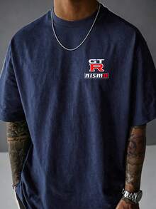 Men's T-Shirt, GTR Racing Car, Graphic Tee,Skyline Car Blueprint, 100 Percent Cotton, Soft And Comfortable, Autumn Top, Basic Style Unisex, Holiday Gift, Men's T-Shirt, Locally Produced And Shipped - Màu xanh hải quân - Xem 4