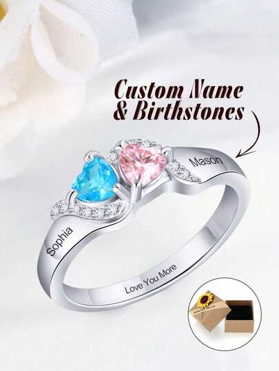 1 chiếc nhẫn bạc Sterling đính đá sinh nhật, có thể khắc tên, quà tặng trang sức sinh nhật cho nữ, quà kỷ niệm, quà ngày lễ, quà Ngày của Mẹ.