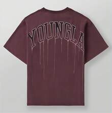 Men's YLA Fashion Brand Short-Sleeved Shirt, Large Letter Round-Neck Printed, Loose And Breathable Short-Sleeved Shirt - 白色 - 查看 4