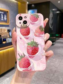 1pc Floating Strawberry Camera Anti-Drop Phone Case Compatible With Apple, /Galaxy, - Pink - View 9