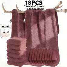 18/20pcs Set Of Bath Towels, Including 2 Towels+6 Hand Towels+10/12 Face Towels+2 Bath Balls, More Absorbent Than Pure - Quick Drying Shower And Swimming Wraps, Couple Style Coral, Soft Plush Jacquard Luxury Bath Towels - 20 hạt đậu xanh - Xem 6