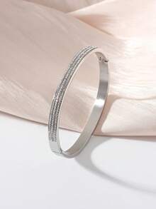 1 chiếc vòng tay bằng thép titan mạ vàng thời trang, ba hàng đá Cubic Zirconia, thích hợp cho nữ giới đeo hàng ngày. - vòng đeo tay - Xem 5