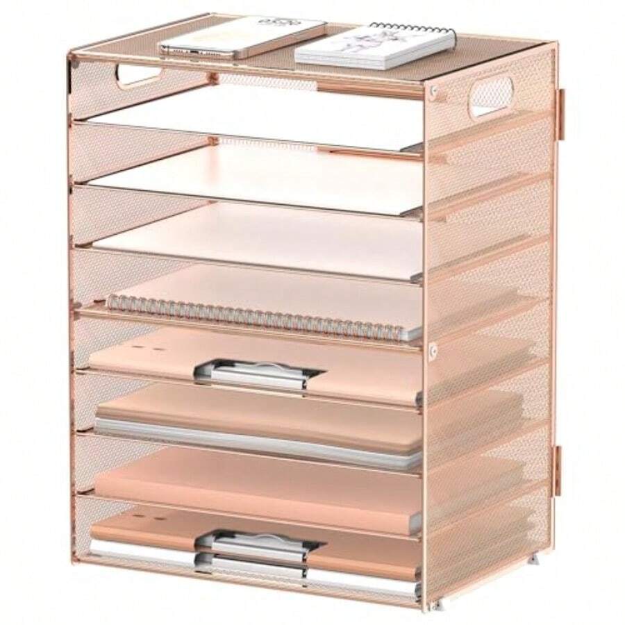 DALTACK Organizador de escritorio con bandeja de cartas de 9 niveles y asas organizador de archivos de malla organizador de archivos para escritorio clasificador de papel para oficina hogar y - Organizador de computadora Gold Rose - Ver 1