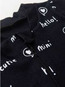 Baby Jumpsuit In Printed Suedine Fabric With Zipper (Newborn/Small/Medium/Large) - Black - View 2