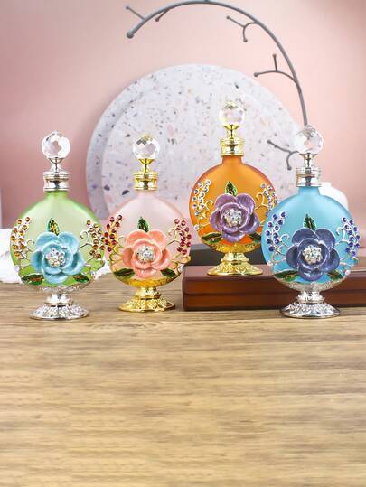 30ml Vintage Rose Carved Frosted Refillable Portable Personal Care Essential Oil Bottle, Arabic Style Home Decor Party Decoration Exquisite Gift (Perfume Not Included, Bottle Only) + Essential Oil Refill Set