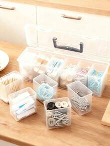 1 pieza Caja de almacenamiento de plástico portátil con asa, caja de almacenamiento de bolígrafos y artículos de papelería, caja de almacenamiento transparente de gran capacidad con tapa, caja de transporte a prueba de polvo y humedad, caja de almacenamiento de crayones y lápices - Multicolor - Ver 3