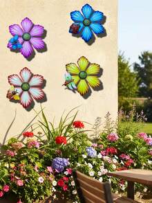 1pc/4pcs/Set Vibrant Metal Chrysanthemum Flower With Insect Decor, Suitable For All Seasons Garden Decoration, Wall, Porch, Yard, Fence, Outdoor Hanging, Party Decor, Ideal Garden Accessory, Mother's Day Gift - A - View 4