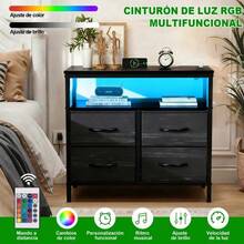 Furrific® Cómoda Cajonera Grande Con 4 Cajones Tocador De Tela Capacidad Cómodas Chifoniers Cajonera con1.5M Enchufes, Burós con RGB Led, Armario de Almacenamiento Tamaño 62*30*60CM - por defecto - Ver 5