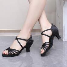 5cm/7cm Heel Latin Dance Shoes, Satin Material, Suitable For Professional Dance Hall, Adult Dance Practice, 3 Color Options - Black - View 6