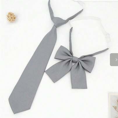Solid Color Tie-Free Slouchy Necktie, Japanese School Style Uniform Shirt Necktie Set Accessories,Festival,Travel