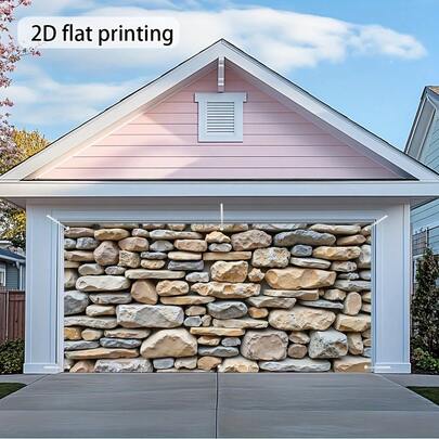 1 Rock Texture Garage Door Banner - Large Outdoor Door Frame Decoration, Realistic Stone Design, Perfect For Festival Party Background And Courtyard Decoration, Door Hanging Decoration, Multiple Styles And Colors To Choose From.