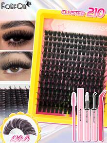 210Pcs D-Curl Fluffy Lash Clusters Kit, Individual DIY Eyelash Extensions With Bond & Seal And Tweezer, Reusable Soft Wispy Lashes For Natural Volume & Dramatic Party Makeup - Pink - View 2