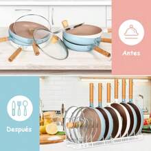 Organizador de Sartenes y Ollas Estante de Ollas De Sartenes Extensible Para Armario Soporte Para Ollas Con 10 Compartimentos Ajustables Para Cocina - Blanco - Ver 3